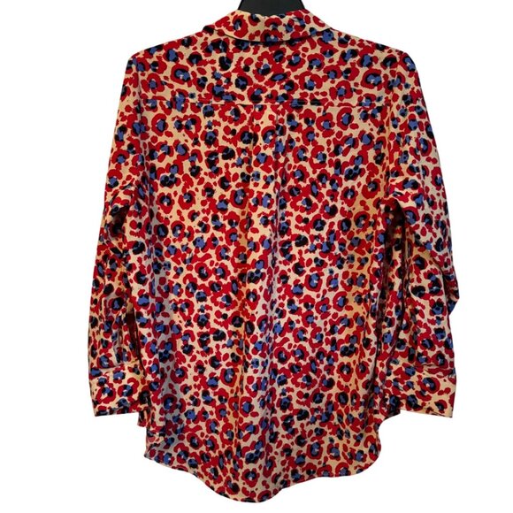 Colorful Madison Curvy 1X Button-Up Blouse In Vibrant Leopard Print top blouse - Picture 9 of 12